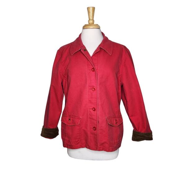 Lands' End Red Button Front Denim Jacket L(14-16) - Picture 1 of 8